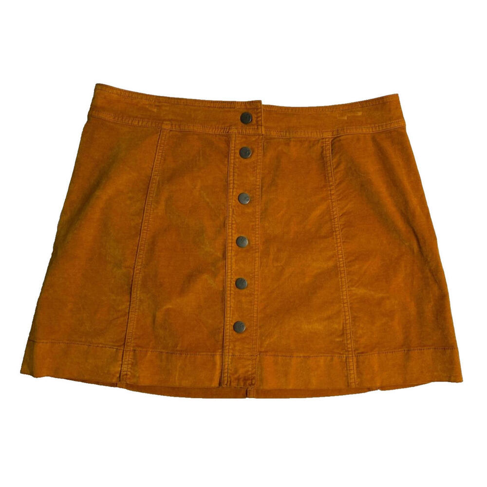Madewell Velveteen A-Line Mini Skirt Snap Button Front Orange Rust Size 14 NWT - Picture 2 of 6